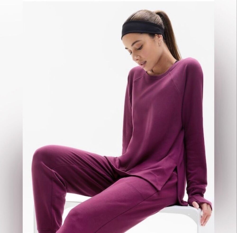 Athleta Coaster Luxe Recover Pullover Sweatshirt berry purple Womens 3X NEW